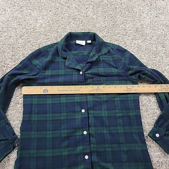 LL Bean Flannel Pajama Top Women Size Small Green Scotch Plaid Button Up - Picture 4 of 8